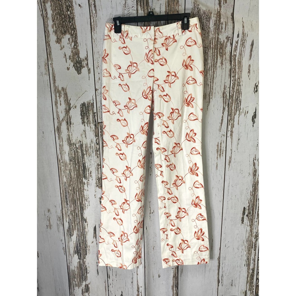 Willi Smith White And Peach Embroidered Slacks
